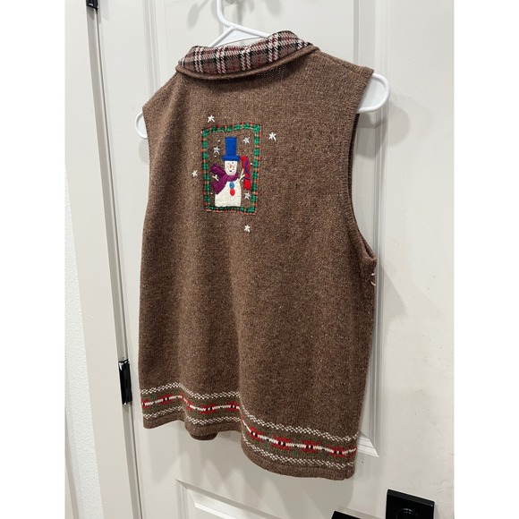 Hampshire Studio SNOW Women's Brown Snowman Ugly Christmas Sweater Vest Size M - Picture 10 of 12